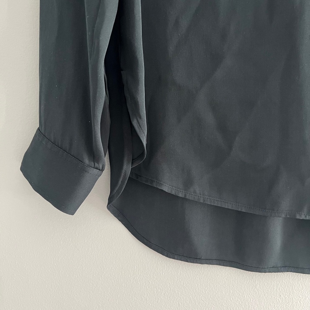 Vince Silk Blend Hi Low Popover Tunic Blouse Black Split Neck Pocket‎ Size 2 - Picture 3 of 7